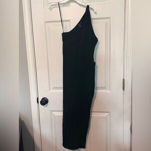 Forever 21 One-Shoulder Black Midi Bodycon Dress